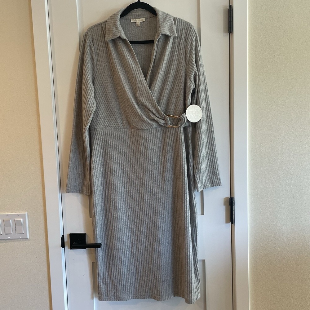 Moon Maven Dress Gray Long Sleeve Wrap Top XL Soft Boho Cottage‎ Chic City NWT